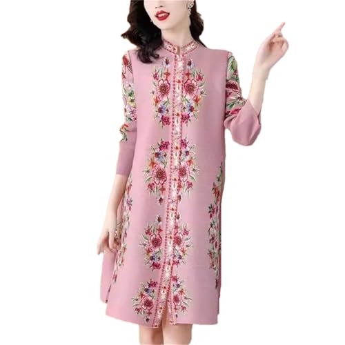 Vestido estampado vintage para mujer, holgado, acampanado, con un solo botonadura, manga 3/4, mini vestidos, Pnnrk, 3XL