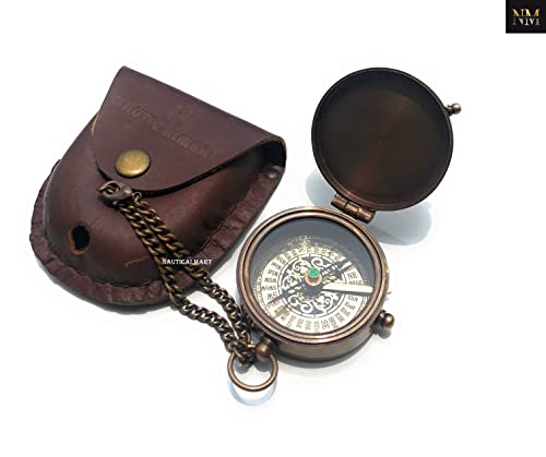 Brújula de Latón Portátil con Estuche de Cuero miniatura 6