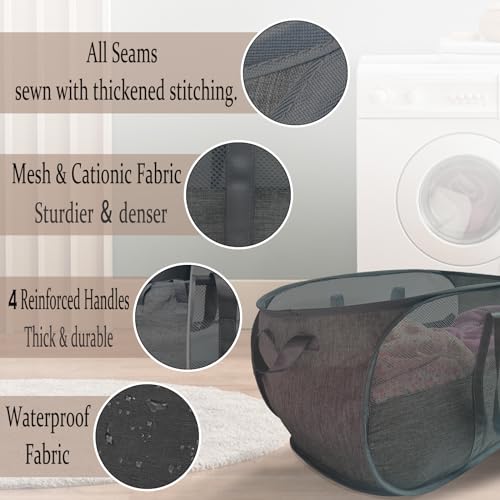 Image of Extra Large Mesh Pop Up Laundry Hamper 2 Pack,100L Collapsible Laundry Baskets, Dirty Clothes Hamper with Reinforced Handles, Folding Hampers for Travel, Nursery, Dorm or Home. Black
