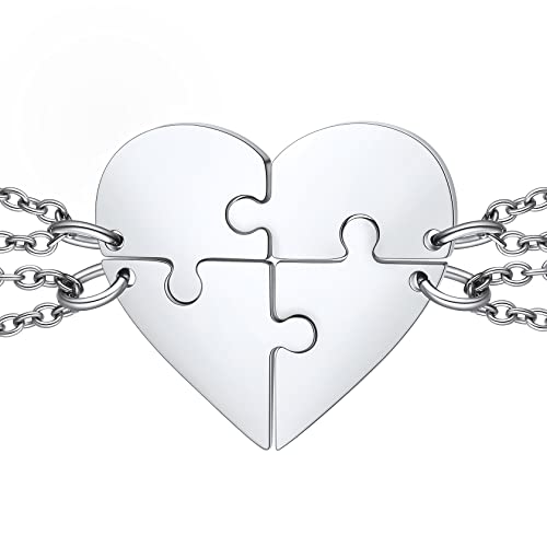 ChainsHouse Pack de Collar Amistad Corazon Juego de 4 pcs Rompecabezas para Hijos Amigos Tono Plata Cover