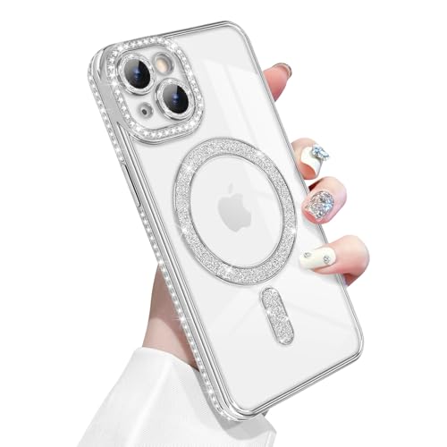 Newseego Coque pour iPhone 13, Paillettes Bling Luxe Diamant Housse 6,1 Pouces Compatible avec MagSafe TPU Flexible Transparente Dos Mignonne Antichoc...