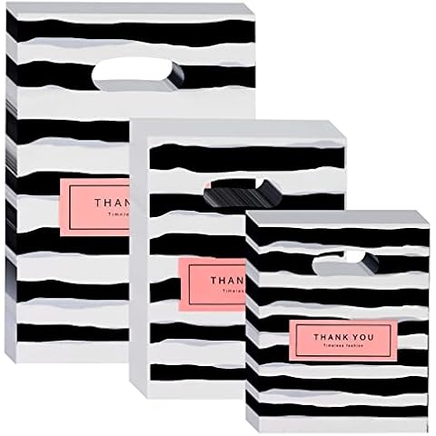 300 pcs Bolsas de Plastico para Tiendas, con Palabra Gracias, 3 tamaños Bolsas de Compras Reutilizables con Asas Bolsas de Compra Plegables Cover