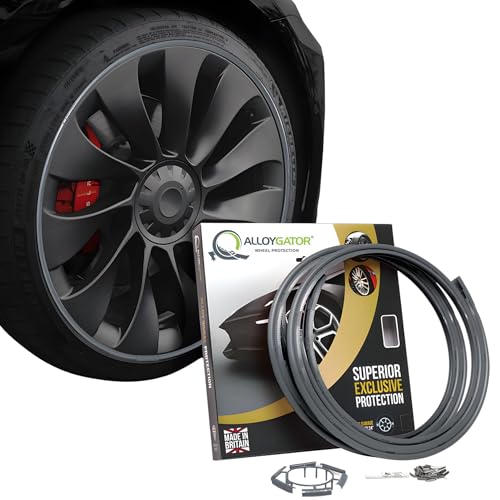 AlloyGator Graphite Rim Protector for Car Wheels (Fits 12-24" Wheel Diameter) - Pack of 4 Premium Alloy Wheel Protector to Avoid Scratches & Scuffs - Adhesive Free Curb Rash Rim Protectors