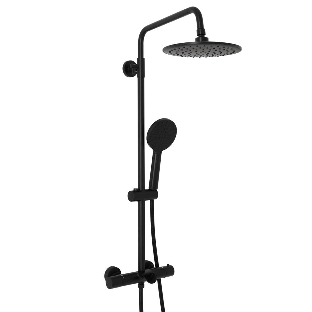 Milano Black Arlo Round Thermostatic Bar Valve Shower Head Multifunction Handset Bath Spout