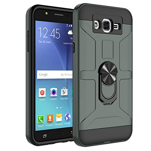 Jeylly Galaxy J7 Case with Kickstand and [2 Pack] Screen Protector, [Shockproof] [Green] Dual Layer Defender Protective Scratch Absorbing Hybrid Rubber Plastic Impact Defender Rugged Hard Case Shield