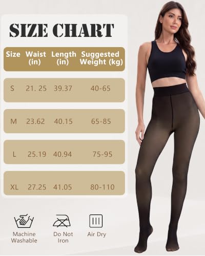 Image of HONGTEYA 2 Pairs Fleece Lined Tights Women - Warm Sheer Pantyhose Fake Translucent Tights Winter Thermal Leggings
