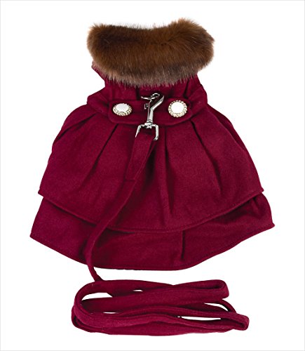 Burgundy Wool with Fur Collar Harness Coat for Dogs (XS (10