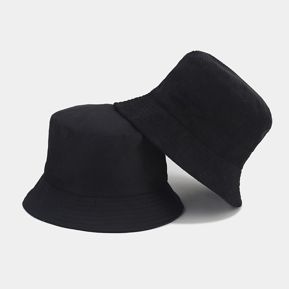 Quanhaigou Corduroy Bucket Hats Unisex Reversible Travel Daily Cap for Men Women Teens - Image 3