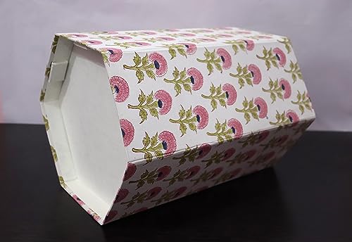 Image of Generic 3.3 Gallon Cotton Hand Block Printed Paper Waste Basket |Small Decorative Trash Can for Housewarming Gifts in Living Room, Bedroom, Bathroom | Eco-Friendly, Plastic-Free (1, PINK FLOWAR)