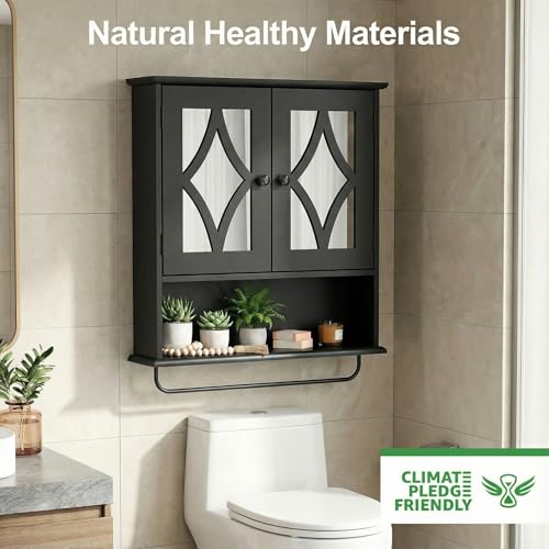 Image of RoyalCraft Bathroom Medicine Cabinet Wall Mounted, Over the Toilet Storage Cabinet with Towel Rack and Adjustable Shelf, Large Bathroom Towel Cabinet Wall Mount 22x25 inch (Black)