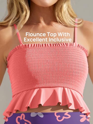 Image of Summer Mae Maternity High Waist Swimsuit Ruffle Hem Bikini Bathing Suit Shirred Bandeau Two Piece Pregnancy Swimwear