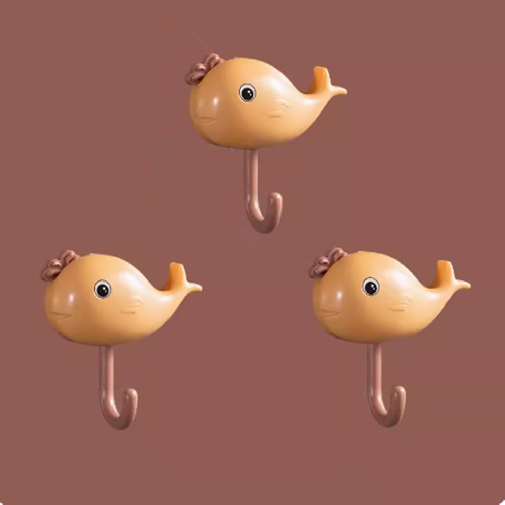 Cute Little Whale Hook Bathroom No Punching, No Trace Adhesive Hook Wall Hook Strong Waterproof Hook (Orange)