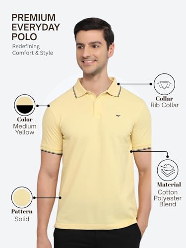 Image of Park Avenue Men Slim Fit Solid Pattern Cotton Polyester Blend Half Sleeve Polo Neck Casual T-Shirt
