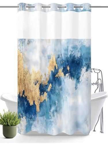 NEFAOIUU Modern Marble Texture T No Hook Shower Curtain and