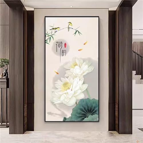 Peinture Diamant Fleur de Lotus 90x180cm pour décorer les grands murs vides de la maison