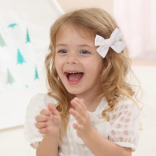 3.2'' Girls White Linen Hair Bows Clips - Alligator Clips Hair Accessories For Little Girls, Toddlers, Kids, And Teens #TOP1