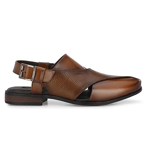 Image of egoss Luxe Premium Genuine Leather Peshawari Sandals For Men-8090