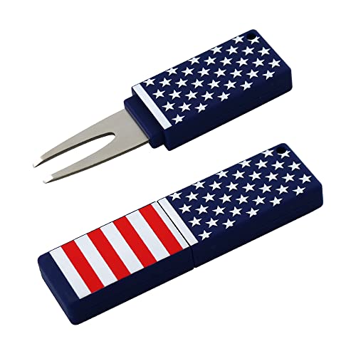 GOLTERS Golf Divot Repair Tool Divot Tools for Men Women Golfer Repairing The Golf Green (Blue American Flag-1)