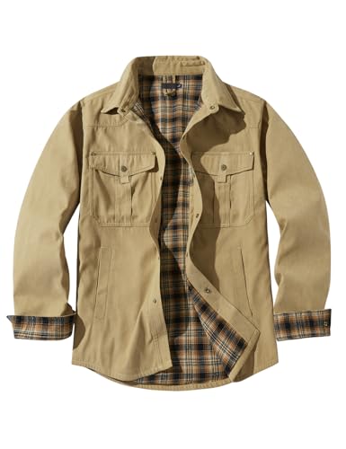 Image of Haellun Men's Flannel Lined Shacket Long Sleeve Plaid Western Cowboy Snap Button Down Shirts Jackets with Pockets