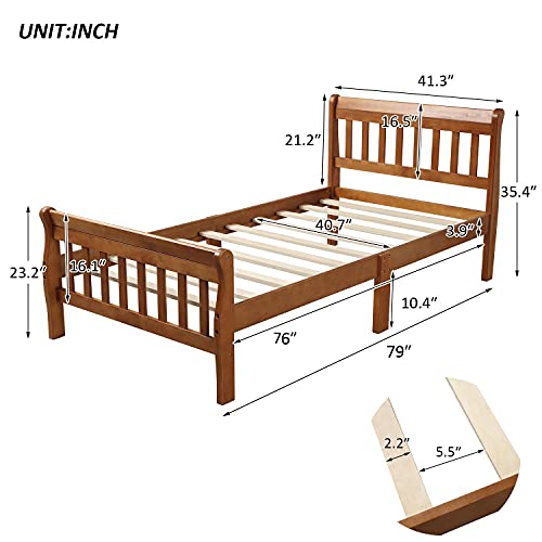 Softsea Twin Platform Bed Frame With Headboard And Footboard For Kids, Solid Wood Twin Bed Frame With Support Slats/Easy Assembly (Twin, Oak) #TOP1