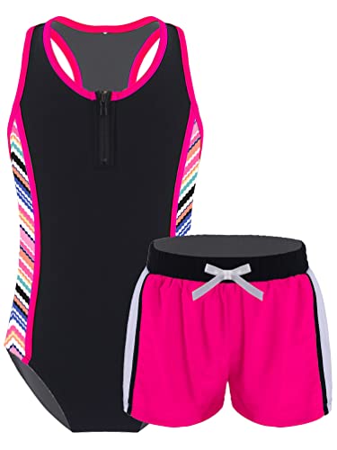 Kids Girls Summer Swimsuit Bikinis Swimwear Tankinis Jumpsuit with Boyshorts 2Pcs Bathing Suit