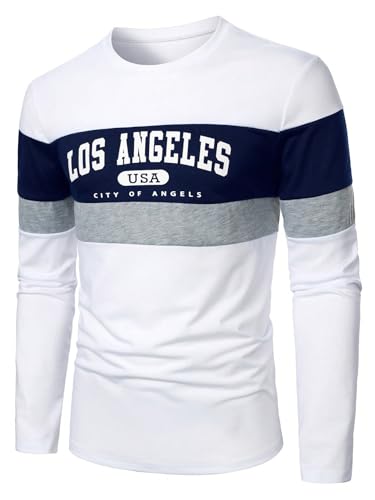 Men's Color Block Long Sleeve T Shirt Casual Striped Round Neck Work Shirts3