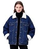 ZLSLZ Womens Winter Warm Loose Boyfriend Oversized Fleece Lining Denim Jean Parka Jacket Coat Dblue L