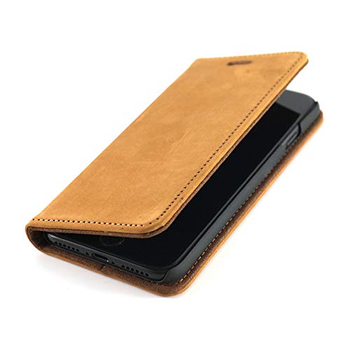 Wormcase Echt Ledertasche - für Apple iPhone SE 2020 und iPhone 8/7 - Handytasche mit Kartenfach – Magnetverschluss - Braun - Klapphülle/Schutzhülle