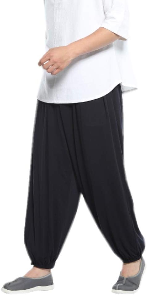 DGXIN Men Elasticated Waist Monk Trousers Lay Buddhist Yoga Kungfu Summer Zen Pants