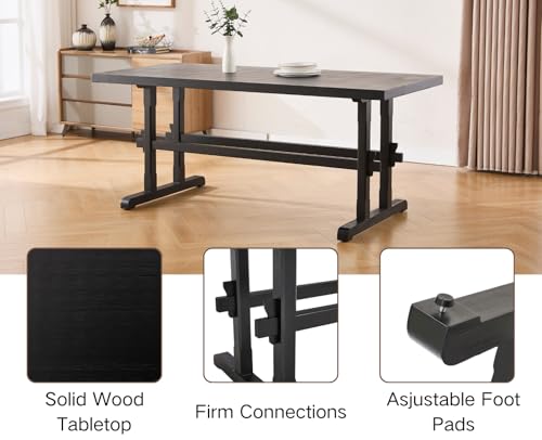 Image of HNY Black Wood Rectangular Dining Table for 4-6 People, Modern Farmhouse Kitchen Table, 70 Inch Large Dinner Table Center Table for Dining Room /Living Room