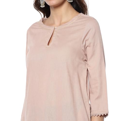 Image of BIBA Women Cotton Blend Regular Fit Solid Straight Kurta