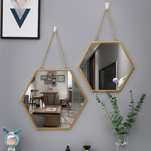 Miroir mural hexagonal métal verre de maquillage suspendu - 7