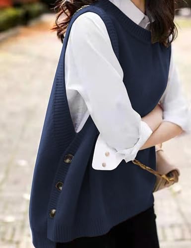 Image of HangNiFang Women's Round Neck Sleeveless Pullover Ribbed Knit Sweater Vest