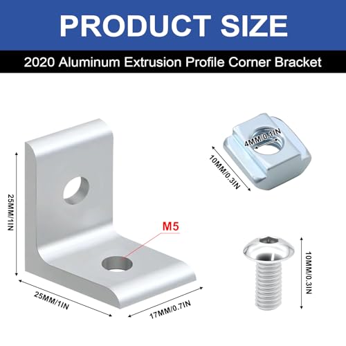 Image of 24 Pack 2020 Corner Bracket Connector 20 Series Aluminum Extrusion Profile Accessories Hardware, 90 Degree Angle Bracket for 20x20 Extruded Aluminum Silver
