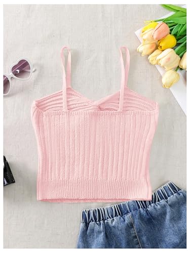 Girl's Twist Ribbed Knit Sweaters Spaghetti Strap Summer Camisole Tops Casual Pullovers2