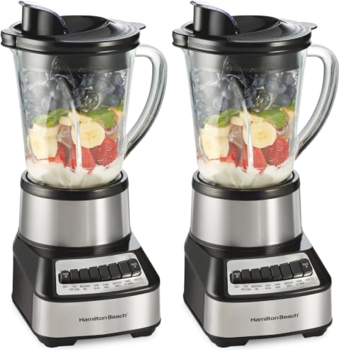 Image of Hamilton Beach Wave Crusher Blender For Smoothies With 40 Oz Glass Jar and 14 Functions, Ice Sabre Blades & 700 Watts for Consistently Smooth Results, Black + Stainless Steel (54221) (Pack of 2)