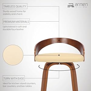 Armen Living Sonia Mid Century Modern Swivel Bar Stool for Kitchen Island Counter in Cream Faux Leather and Walnut Wood, 30" Seat Height Armen Living Sonia Mid Century Modern Swivel Bar Stool for Kitchen Island Counter in Cream Faux Leather and Walnut Wood 30 Seat Height