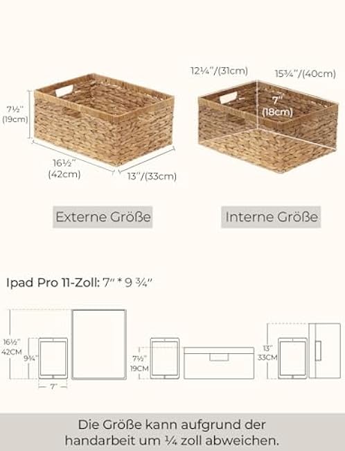 StorageWorks Extra Large Wicker Baskets for Organizing, Water Hyacinth Storage Basket with Built-in Handles, 1 Pack