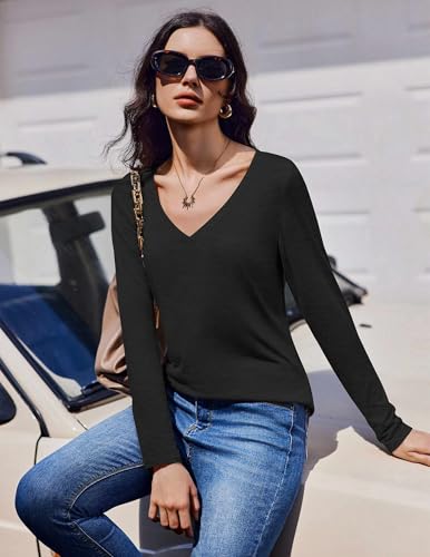 Ekouaer 3 Pack Long Sleeve Shirts for Women V Neck T Shirt Fall Casual Tops Basic Base Layer Undershirts Tees 2025 S-XXL2