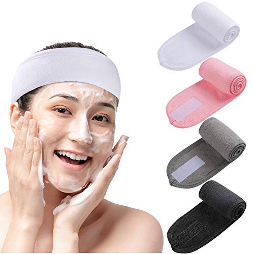 4 Pack Spa Headband, Makeup Facial Shower Bath Yoga Sport Headband, Headband for Washing Face, Hair Wrap Sweat Headband Terry Cloth Headbands for Women Girls