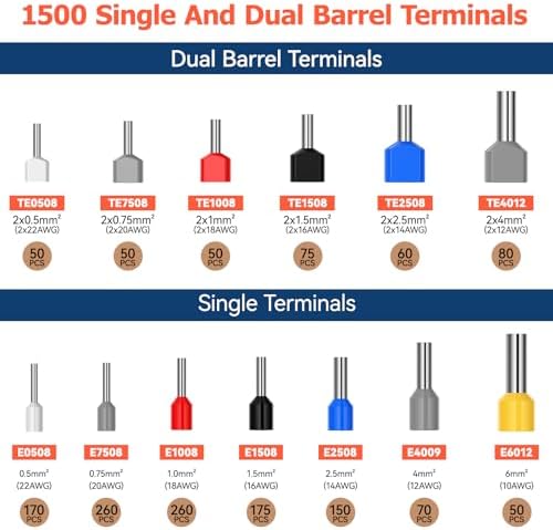 Ferrule Crimping Tool Kit Preciva Hexagonal Serrated Self Adjustable Ratchet Wire Terminal Crimper Kit 1500pcs Wire Terminals Crimp Connectors Wire End Ferrules