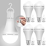4 Packs Rechargeable Light Bulb, 15W 80W Equivalent LED 6000K Emergency Battery Light Bulb Stay Lights Up When Power Failure, 1200mAh Battery Operated Light Bulb for Home, Camping, Tent