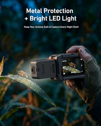 Image of TELESIN Aluminum Alloy Protective Frame Case with Magnetic LED Light for DJI Osmo Action 6 Camera, Quick-Release Metal Rabbit Cage Protective Frame Housing Sleeve with 1 /4 inch Screw and Cold Shoe