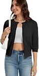 Women's 3/4 Sleeve Cropped Cardigan Sweaters Lightweight Crochet Knit Button Down Shrug Sweater