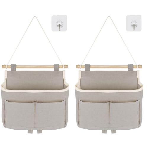 Prmape 2 Stück Hängende Aufbewahrungstasche Grau, Hohe Kapazität Zusammenbaubar, 3 Fächer mit Klebriger Haken, Hängeorganizer Bad Tür Hängeorganizer für Zuhause/Schule/Büro/Geschäft/Wohnmobil/Zelt