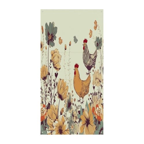 Couvertures de porte à suspendre - Bannières - Poule - Papillons volants parmi fleurs - Décorations de fête - Fournitures de fête - Fournitures pour...