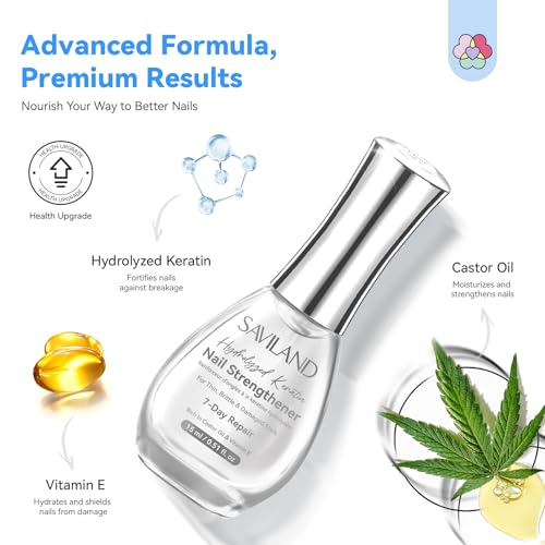 Image of SAVILAND Clear Nail Strengthener 15ml: Fast Air Dry Natural Nail Growth for Damaged Nails Transparent Nail Polish Strengthening Repair Weak & Thin Nails Treatment with Castor Oil Vitamin E Women Gift