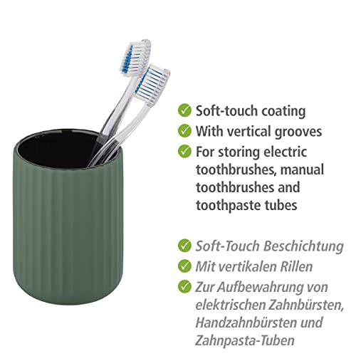 WENKO Belluno Ceramic Toothbrush Beaker Green, Green/Black, 1 - Image 2