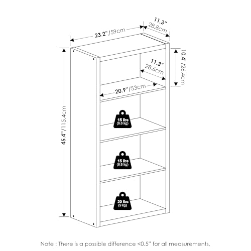 Image of Furinno Viola Book Shelf, 4-Tier Bookshelf, Extra Thick Frame Bookcase with Open Shelf, Open Back Design, 11.3 inch x 23.2 inch x 45.4 inch, for Living Room, Bedroom, Home Office, Amber Pine