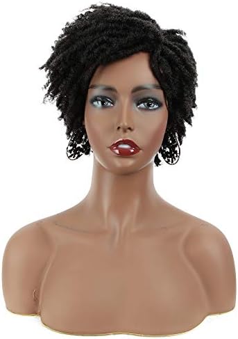 FASHION IDOL Synthetic Dreadlock Wigs Short Faux Locs Wig Natural Black Afro Twist Wig for African American 4C Wig for Black Women